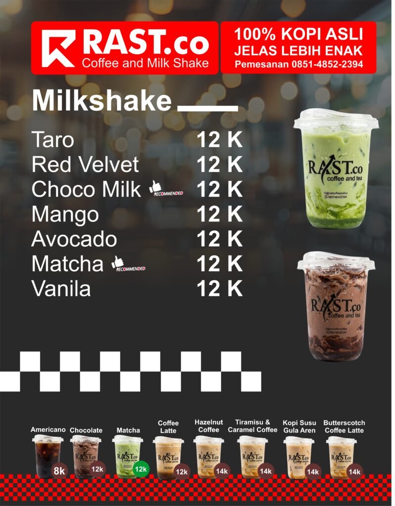 menu milkshake